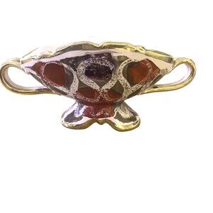 Vintage Italian Florentine Gilded 2 Handled Ceramic Bowl With Abstract Design